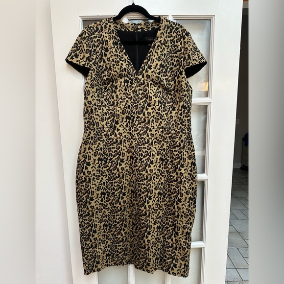 J. Crew Re-Imagined Chetah Leopard Print V-Neck Sheath Dress Size 16 NWT AK630 - Picture 3 of 15